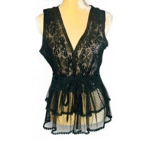 Astra Knit and Lace Cover Blouse Black Size Medium